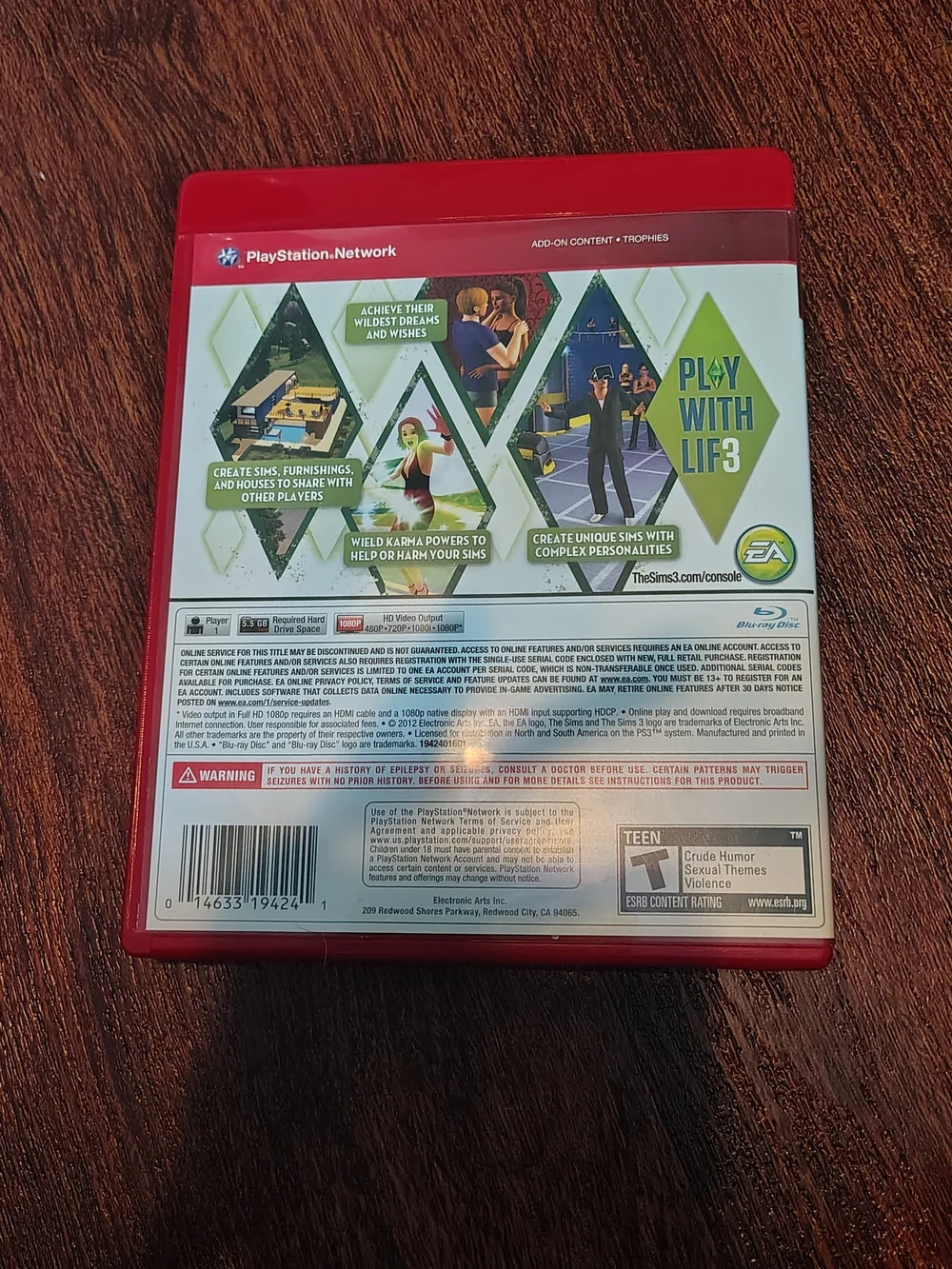 Sony PS3 The Sims 3 Greatest Hits — Red Case